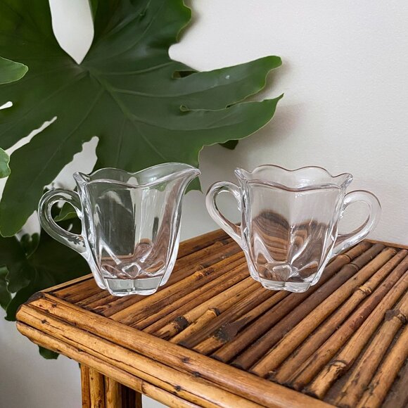 Vintage Duncan Miller Canterbury Mini Creamer & Sugar Bowl Set Depression Glass - Picture 1 of 8